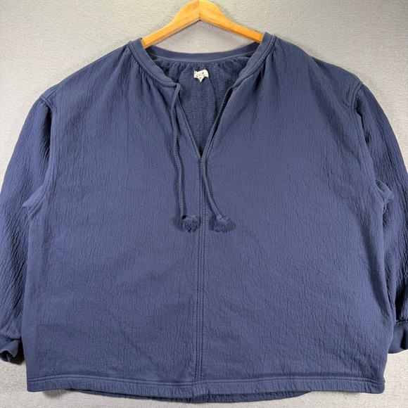 aerie Tops - Aerie Textured Pullover Sweatshirt Women's XL Blue V‎ Neck Pom Pom Tassel